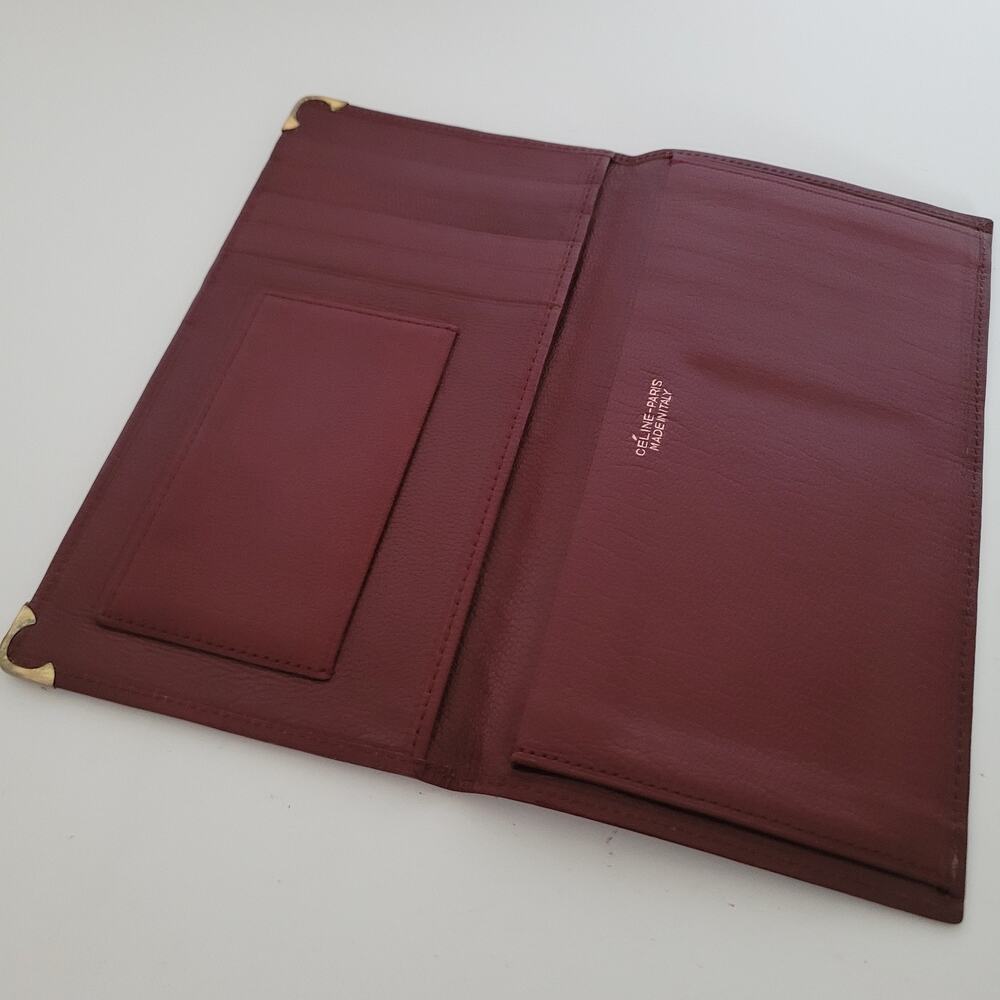 Celine Vintage Bifold Geniue Leather Large Wallet Red Carriage Logo Unisex Long - Picture 3 of 9